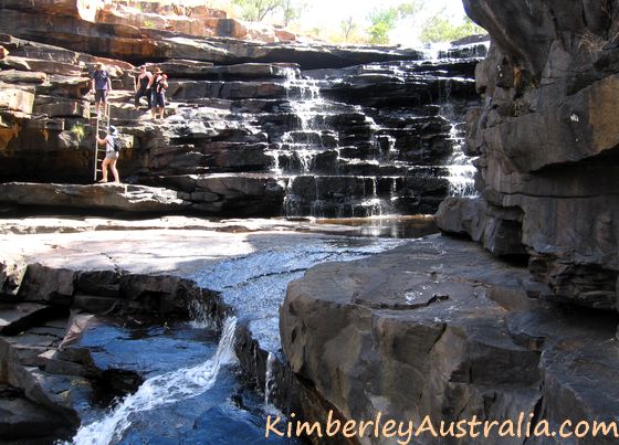 Climbing down to the first pool of Grevillea Gorge