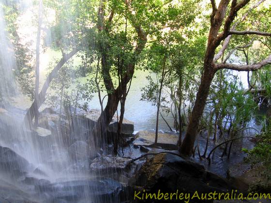 Behind the waterfall, looking out