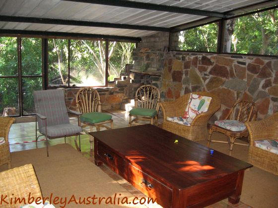 The fly-screened living area with fire place at the original Mount Hart homestead.