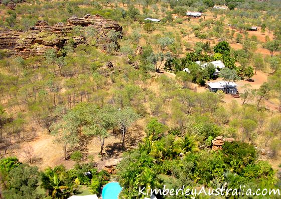 Houses amongst shrubs and rocky outcrops